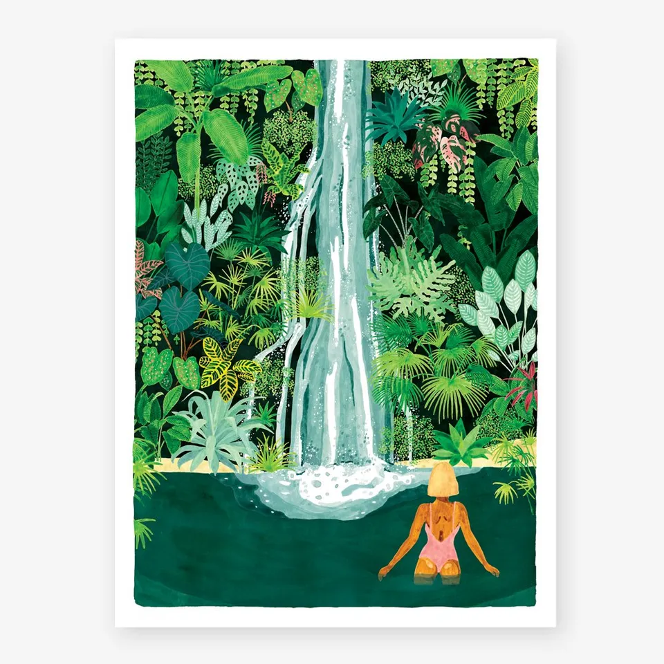 all-the-ways-to-say-waterfall-poster-frau-am-wasserfall-aquarell image 1