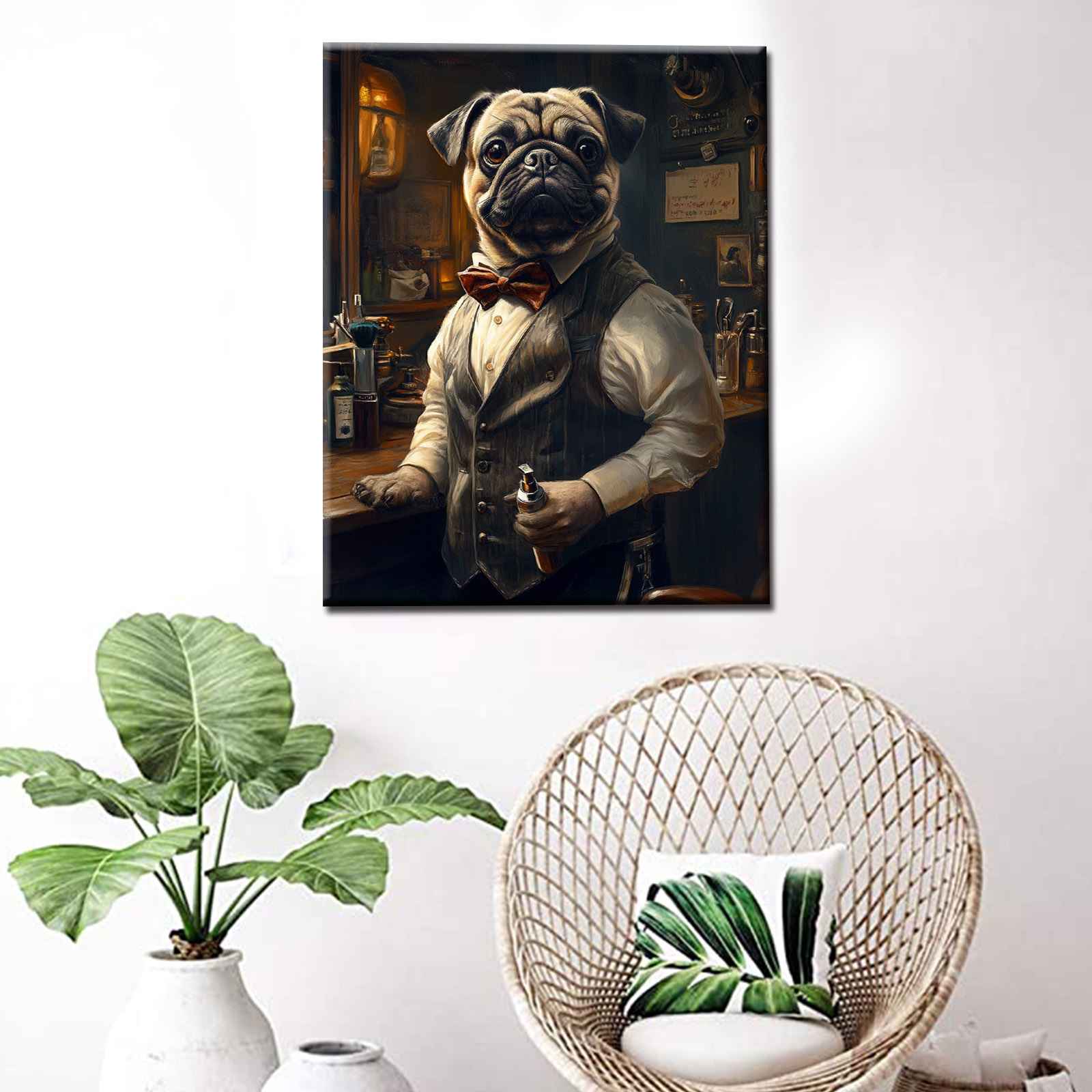 tucocoo-vintage-barber-pug-leinwandbild-mops-30x40-gerahmt image 2