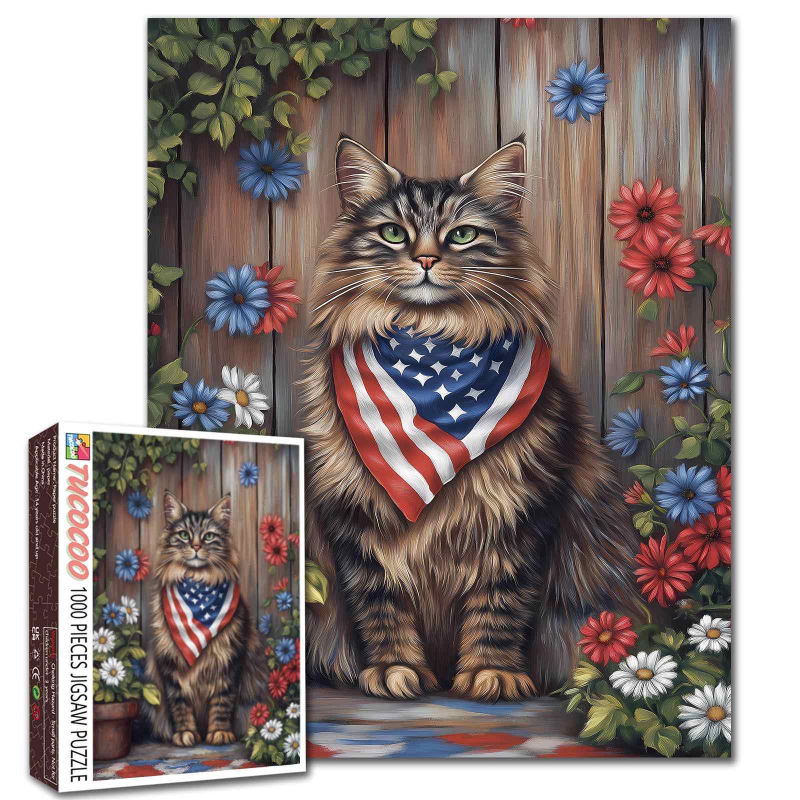 tucocoo-patriotic-garden-cat-portrait-puzzle-1000-teile-katze image 1