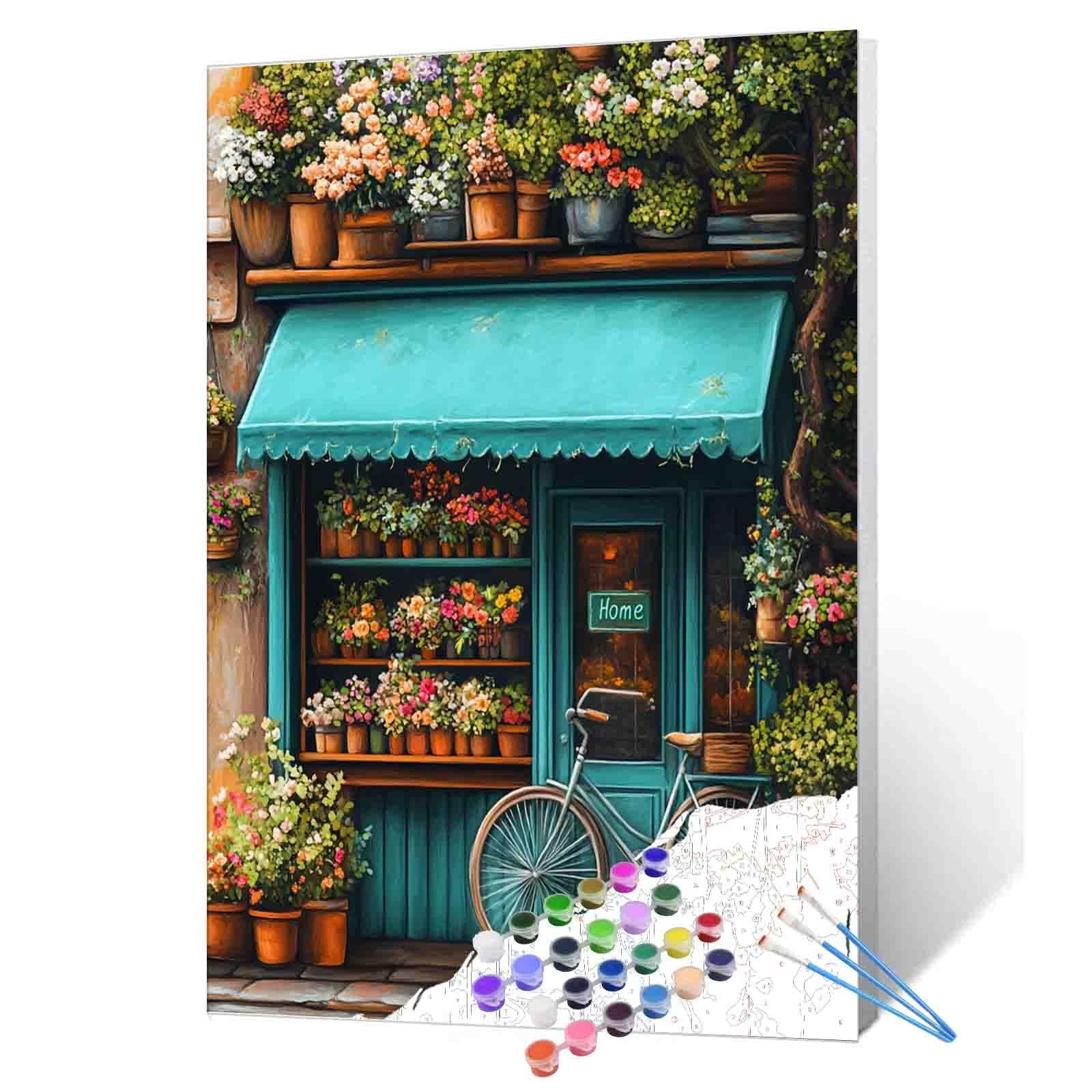 tucocoo-flower-shop-bicycle-malen-nach-zahlen-ohne-rahmen image 1