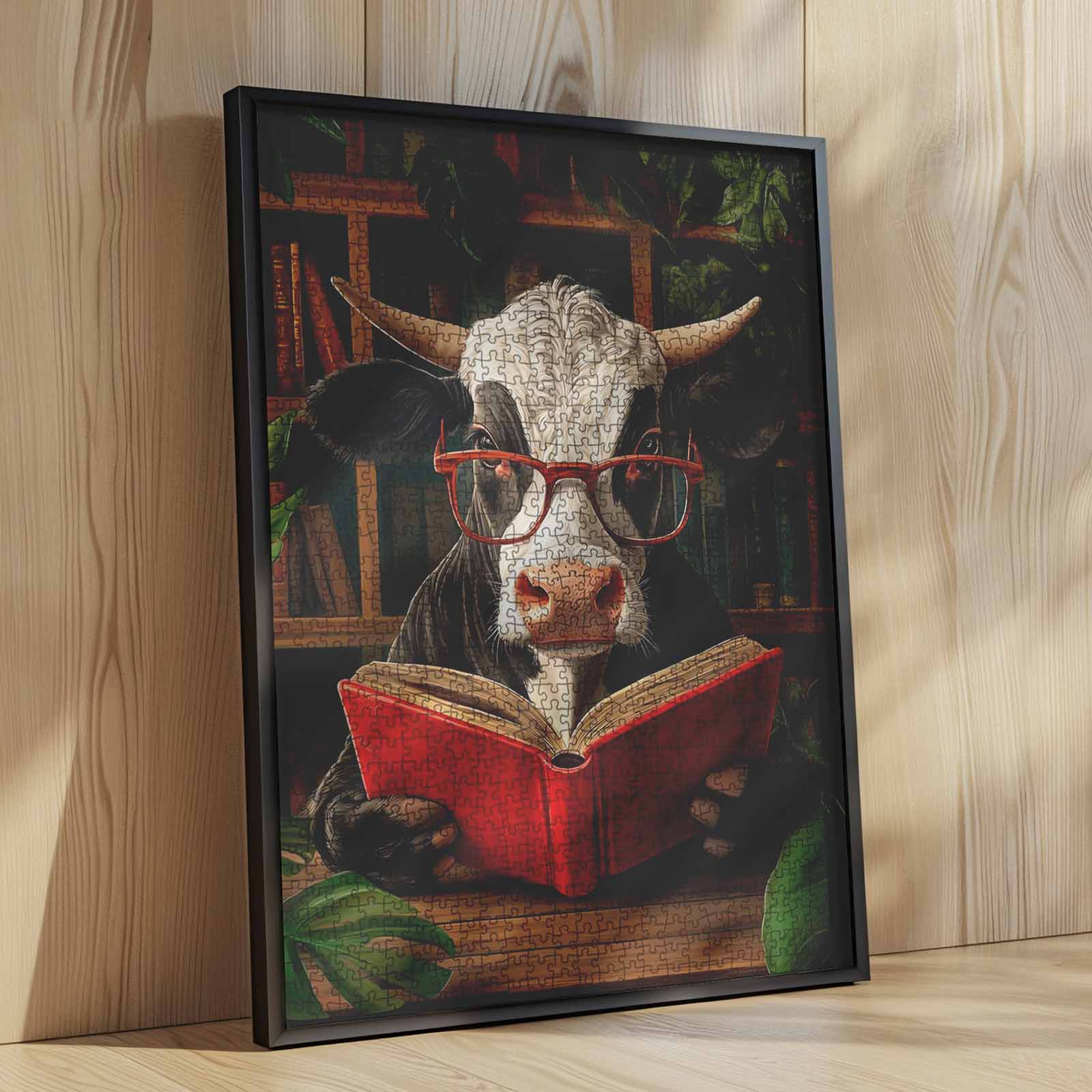 tucocoo-jigsaw-puzzles-cow-reading-book-in-library-puzzle-1000-teile image 4