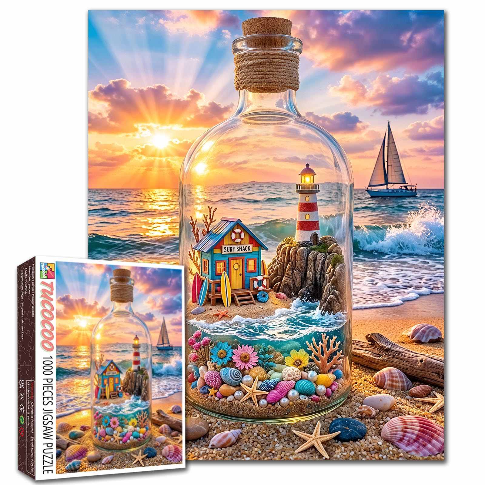 tucocoo-sunset-lighthouse-bottle-puzzle-1000-teile-leuchtturm image 1