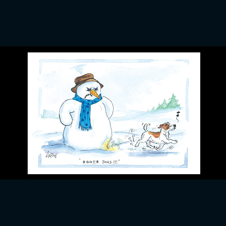 otter-house-christmas-yellow-snowman-weihnachtskarte-terrier-hund image 1