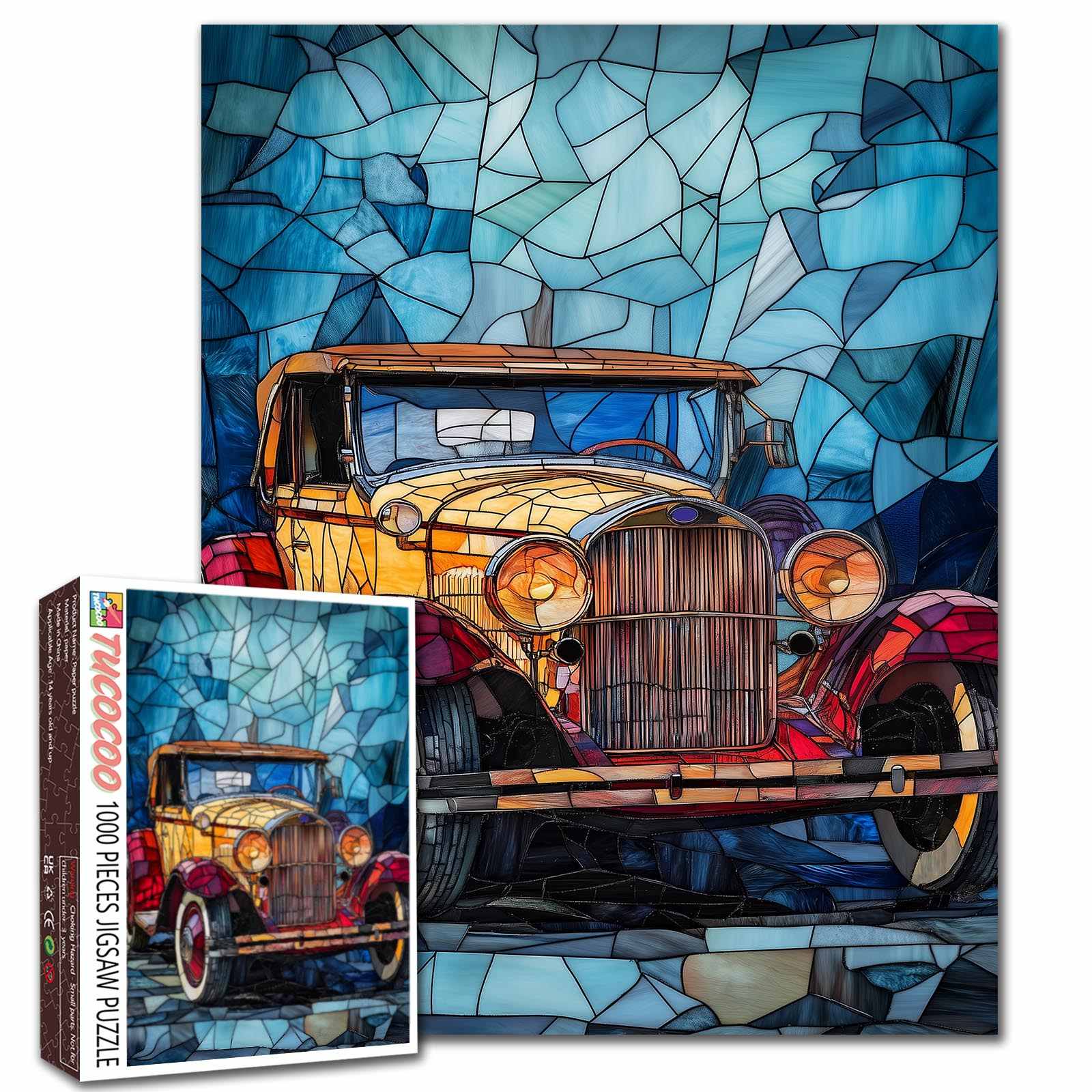 tucocoo-vintage-car-stained-glass-puzzle-1000-teile-auto image 1