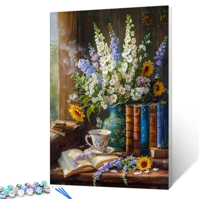 tucocoo-books-flowers-tea-malen-nach-zahlen-40x50-ohne-rahmen image 1