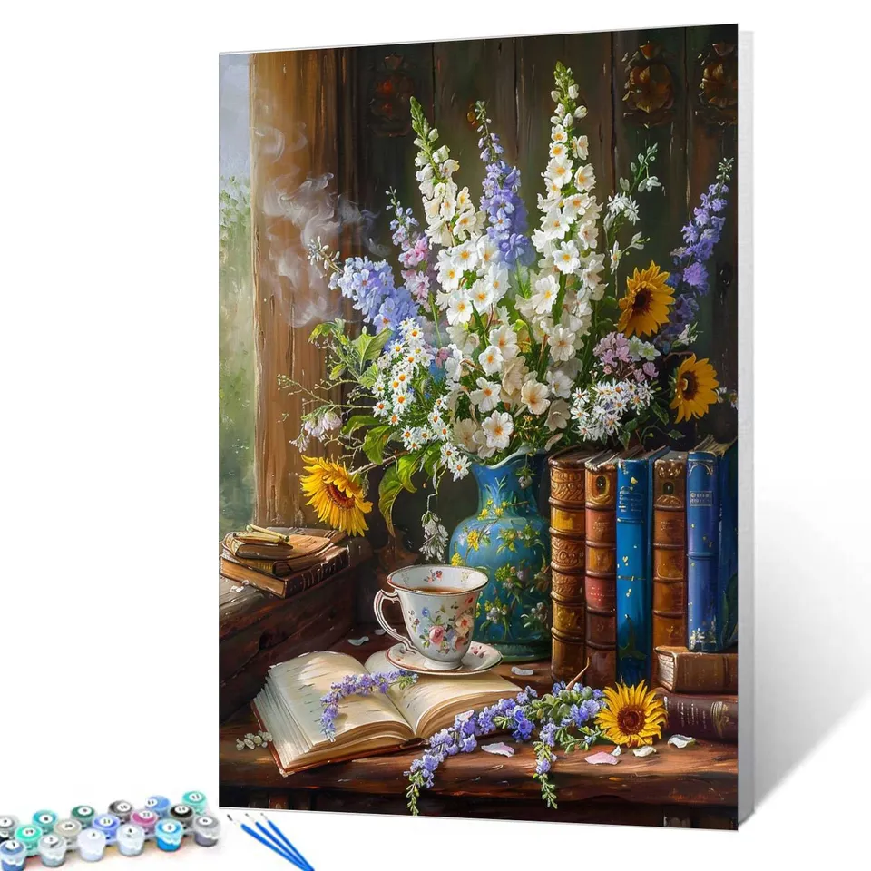 tucocoo-books-flowers-tea-malen-nach-zahlen-40x50-ohne-rahmen image 1