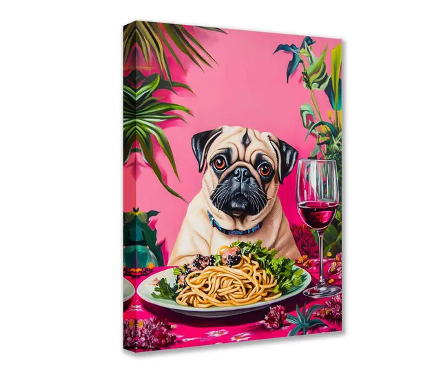 tucocoo-canvas-wall-art-elegant-pug-dining-with-pasta-leinwandbild-mops image 1