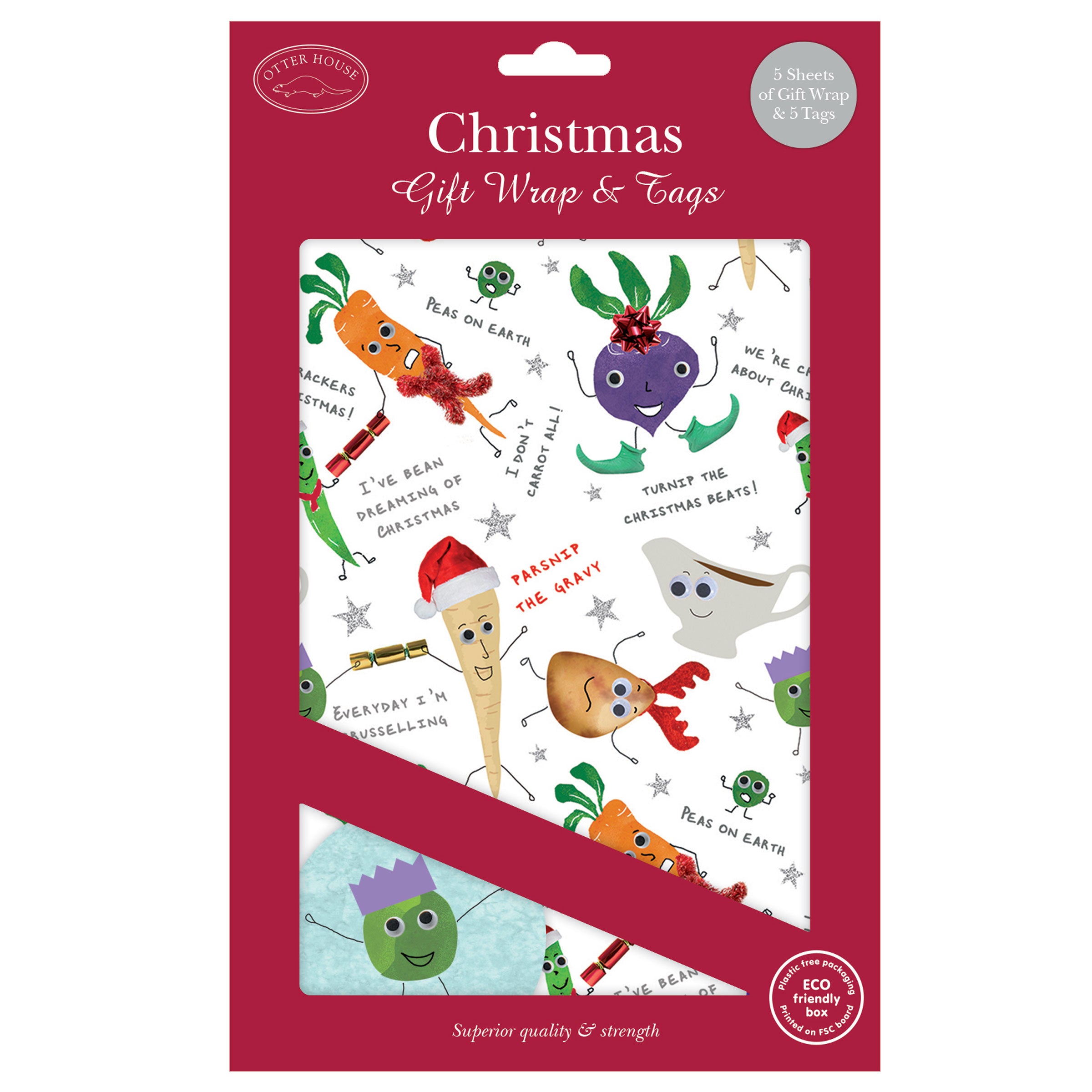 otter-house-festive-veggies-weihnachtspapier-5-bogen-tags image 1