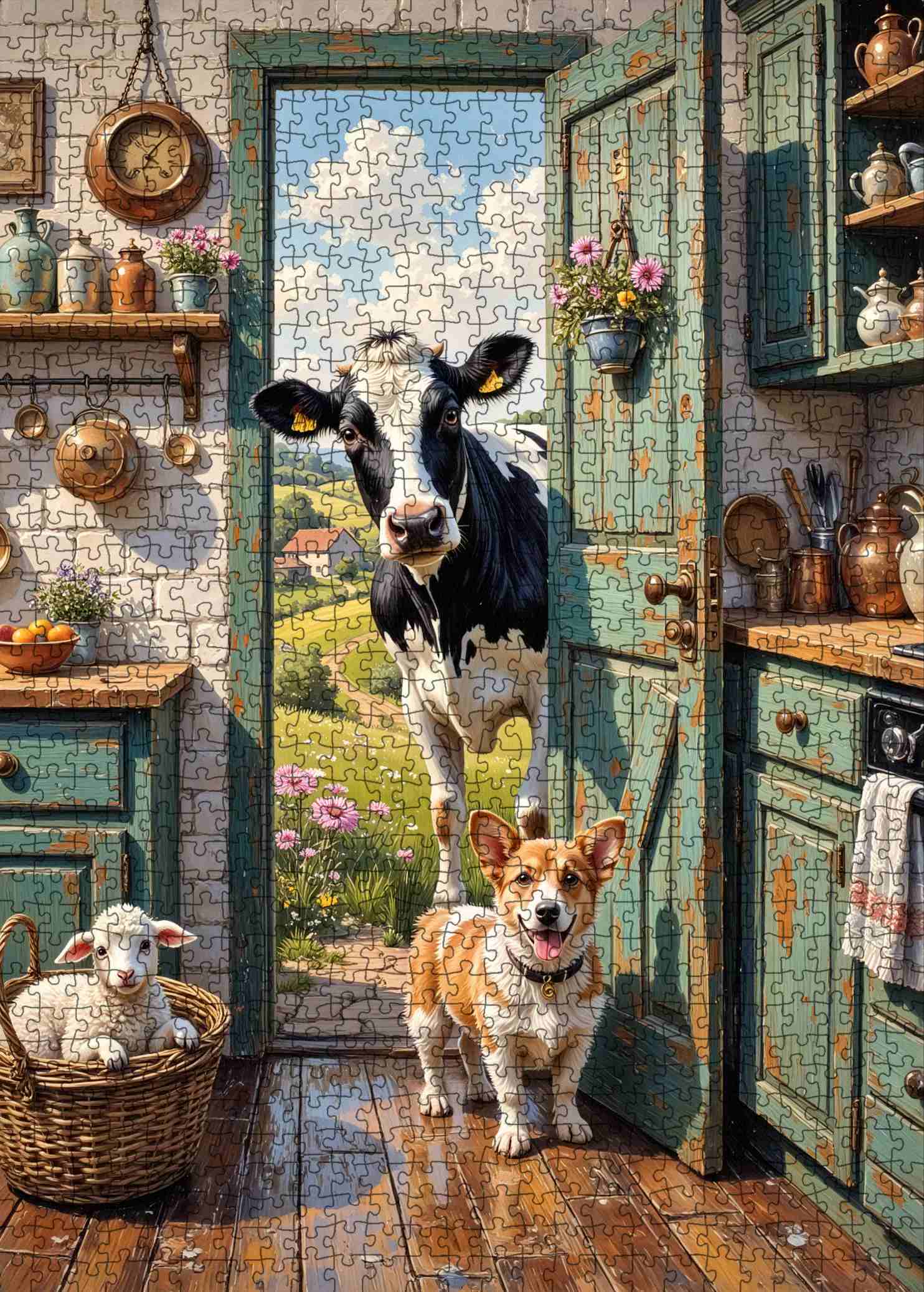 tucocoo-farmhouse-kitchen-cow-corgi-puzzle-1000-teile-kuh image 2