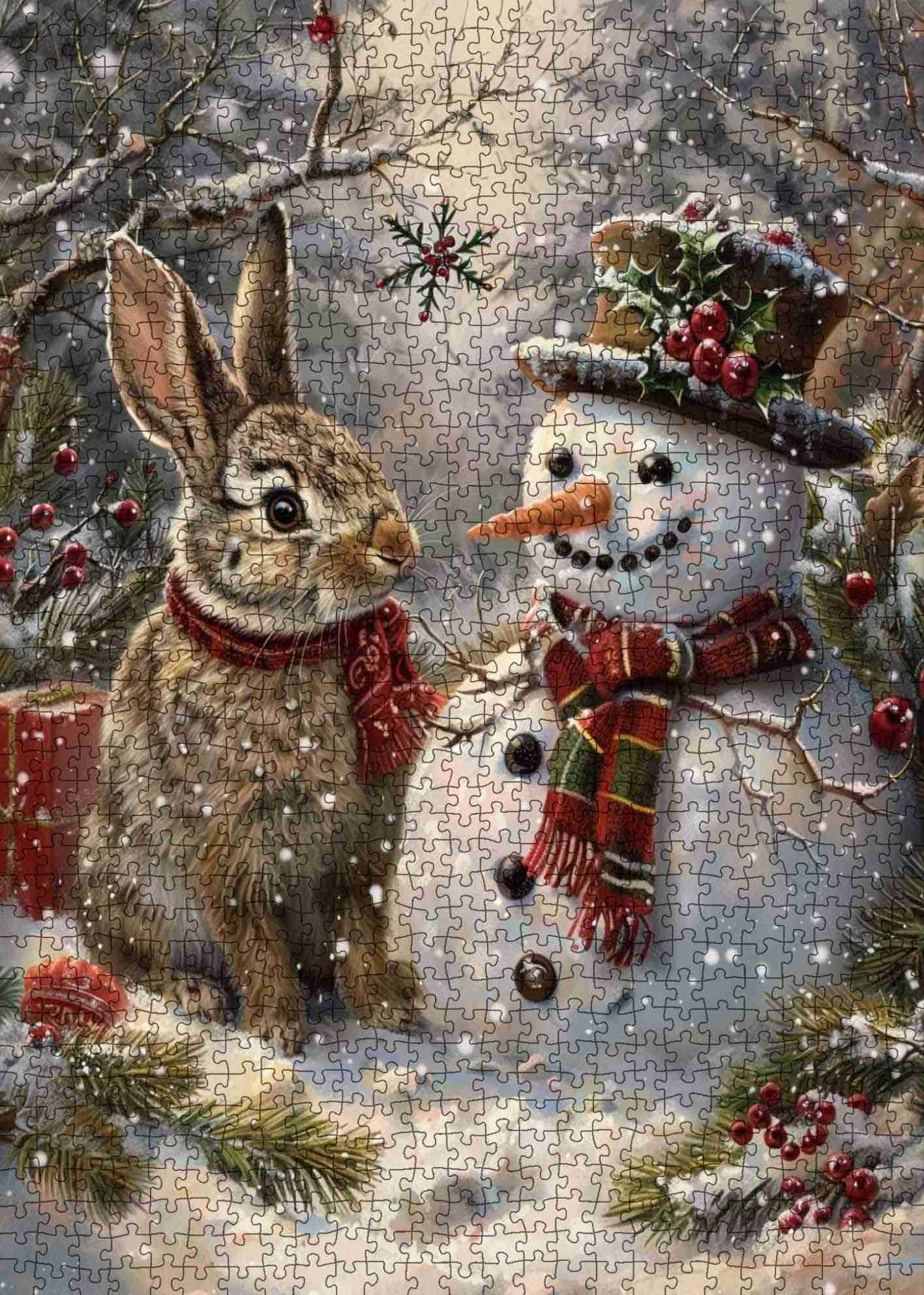 tucocoo-snow-bunny-and-snowman-puzzle-1000-teile-weihnachten image 2