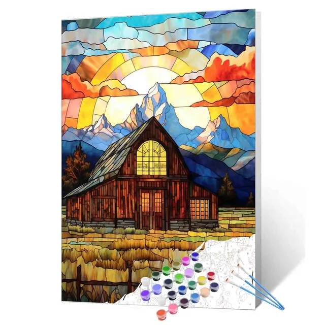 tucocoo-paint-by-numbers-sunset-barn-malen-nach-zahlen-40x50 image 1