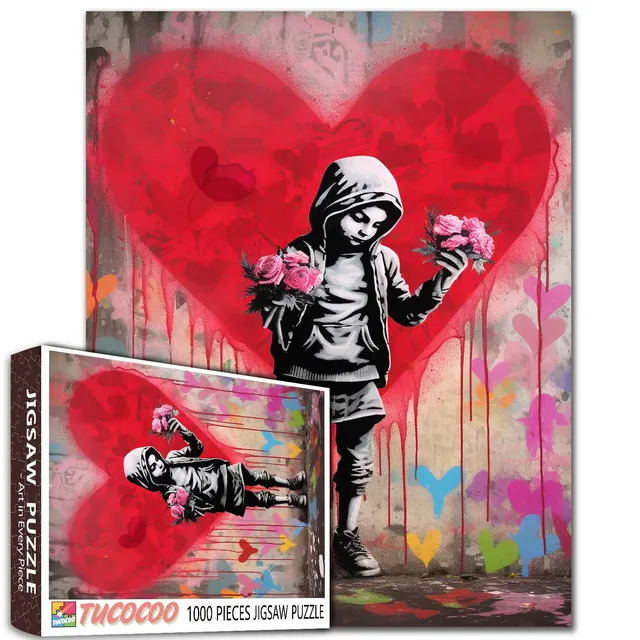 tucocoo-girl-holding-roses-puzzle-1000-teile-herz-graffiti image 1
