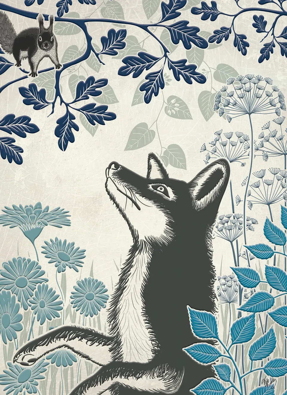 otter-house-country-lane-fuchs-gru-karte-blumen image 1