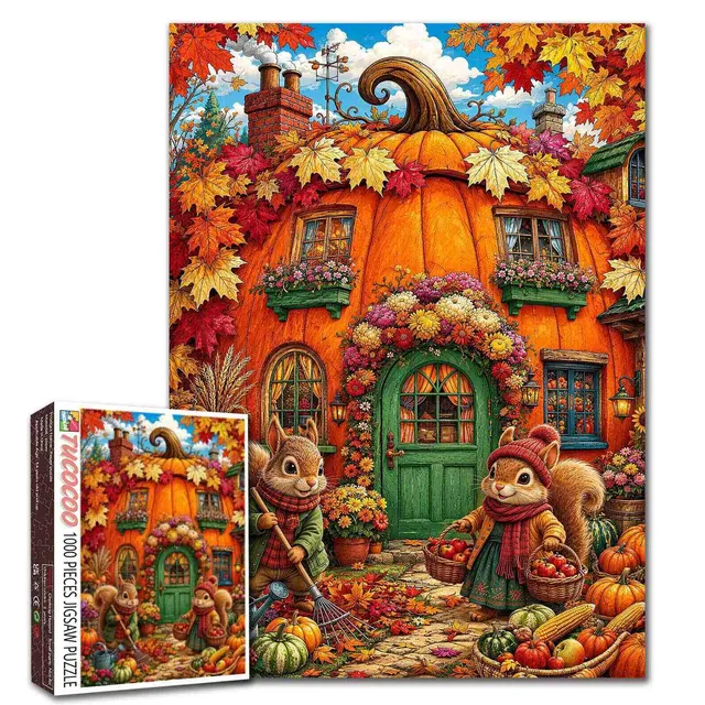 tucocoo-autumn-pumpkin-cottage-squirrels-puzzle-1000-teile image 1