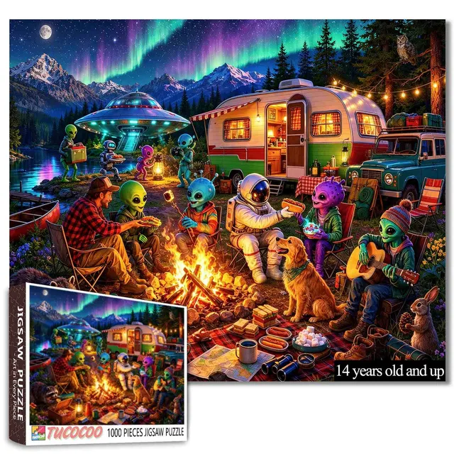 tucocoo-jigsaw-alien-camping-puzzle-1000-teile-nordlichter image 1