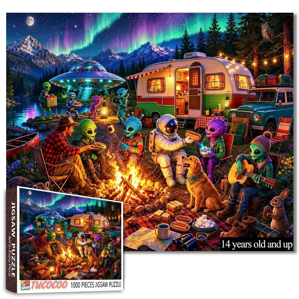 tucocoo-jigsaw-alien-camping-puzzle-1000-teile-nordlichter image 1