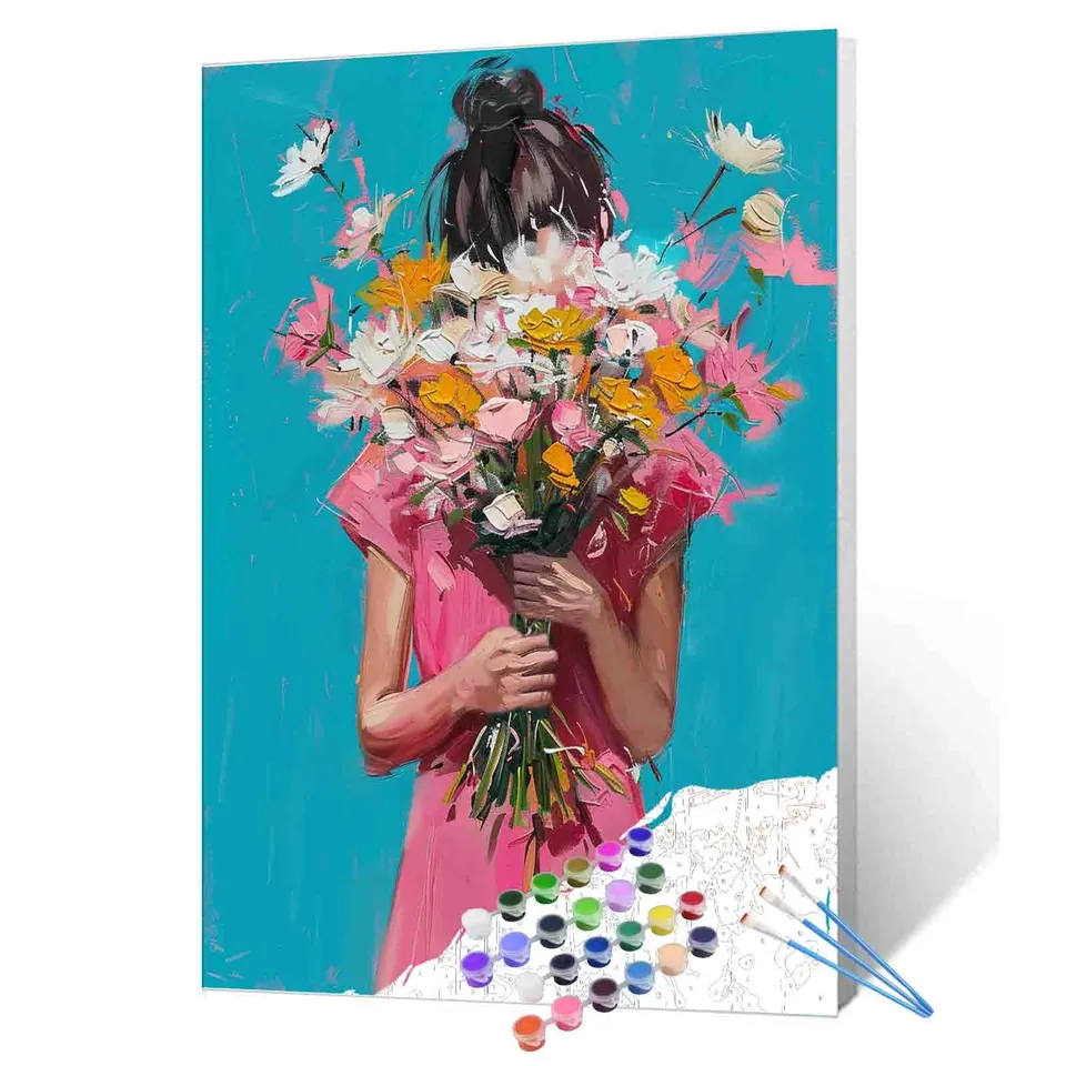 tucocoo-girl-in-pink-holding-flowers-malen-nach-zahlen-40x50-ohne-rahmen image 1