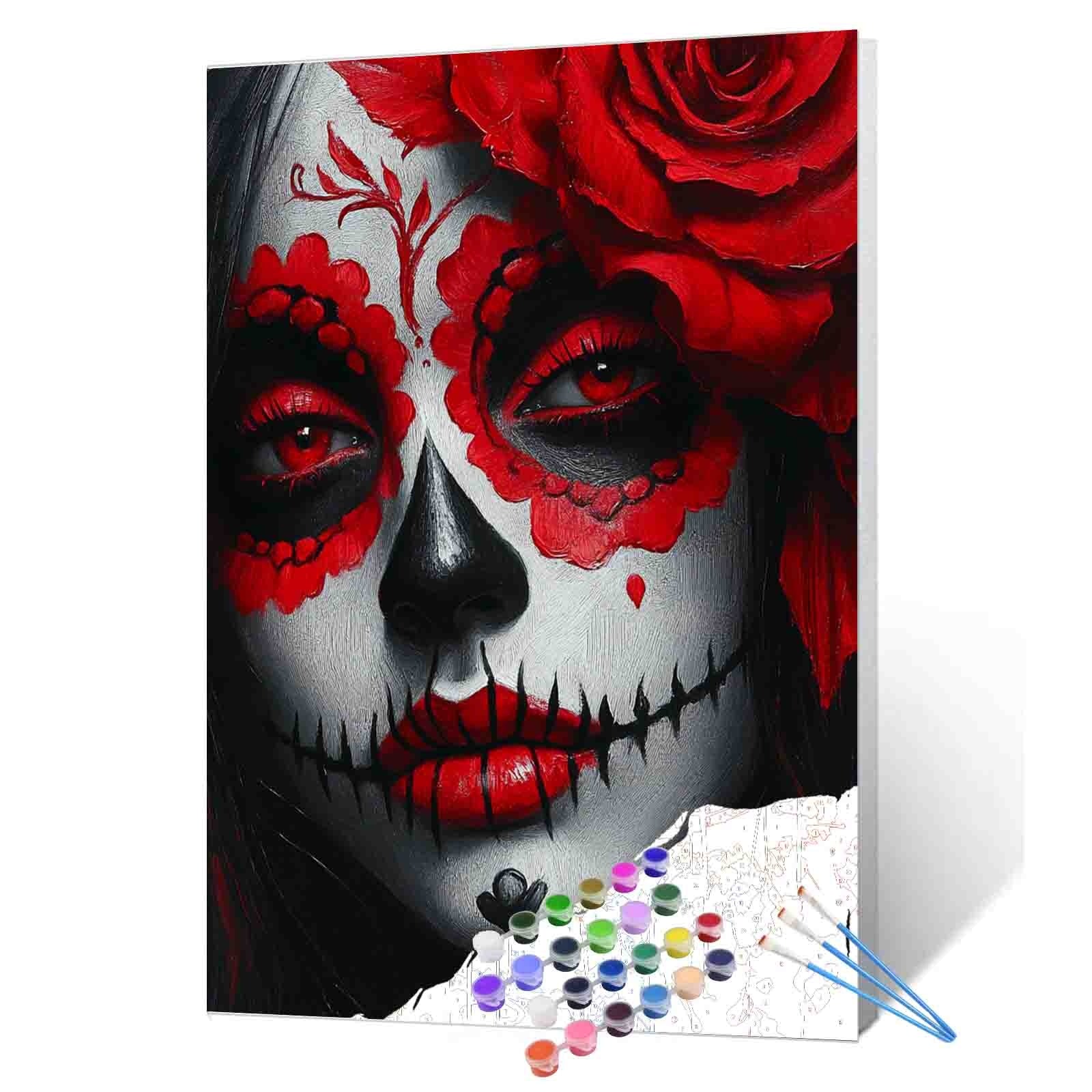 tucocoo-paint-by-numbers-red-rose-sugar-skull-malen-nach-zahlen-40x50 image 1