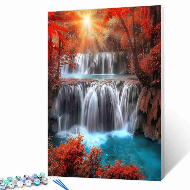 tucocoo-autumn-sunset-waterfall-malen-nach-zahlen-40x50-herbst image 1
