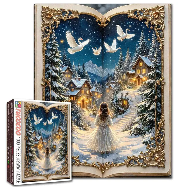 tucocoo-jigsaw-puzzles-winter-village-swan-night-puzzle-1000-teile image 1