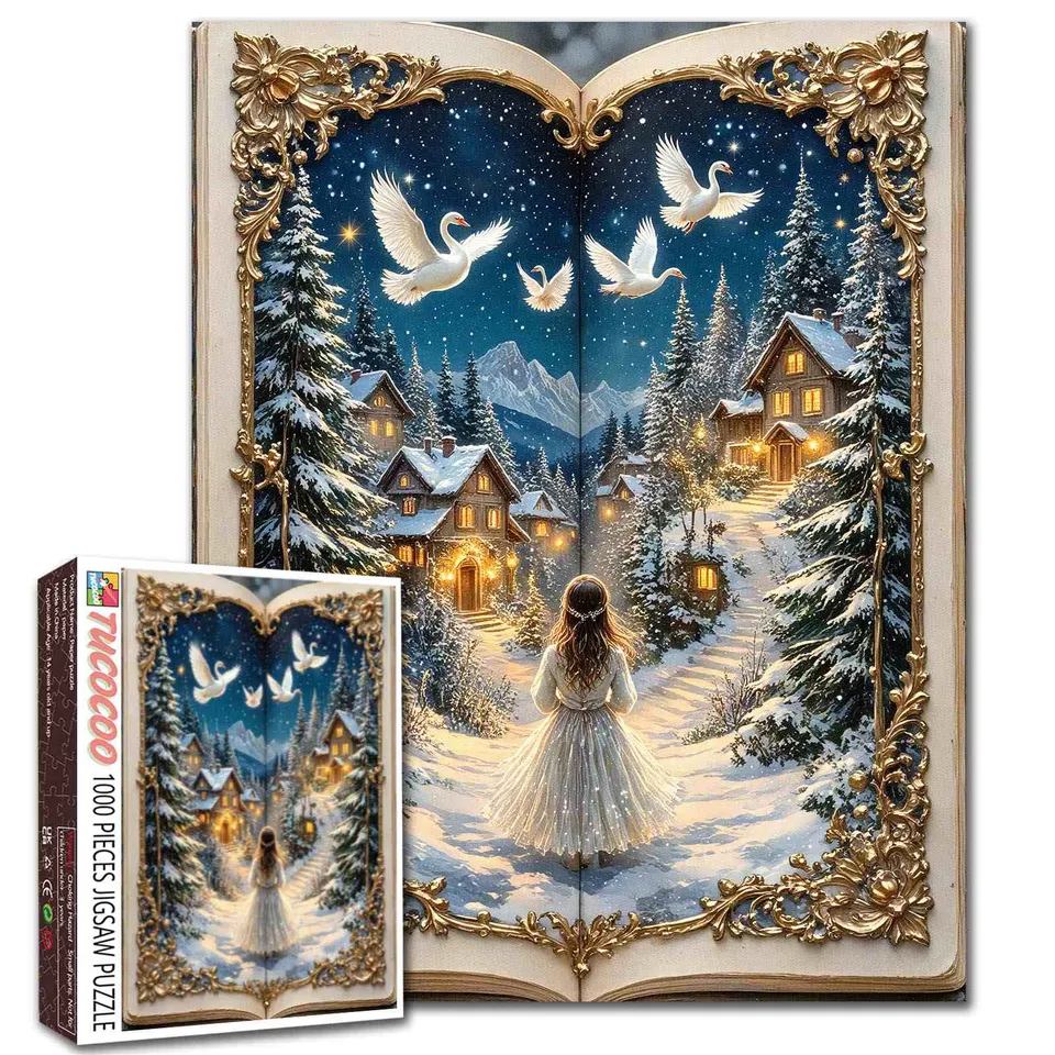 tucocoo-jigsaw-puzzles-winter-village-swan-night-puzzle-1000-teile image 1
