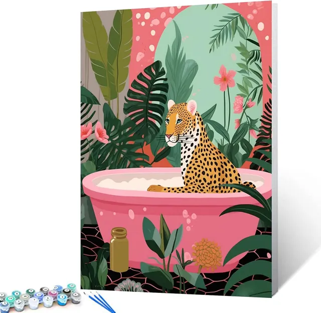 tucocoo-leopard-in-badewanne-malen-nach-zahlen-40x50-ohne-rahmen image 1