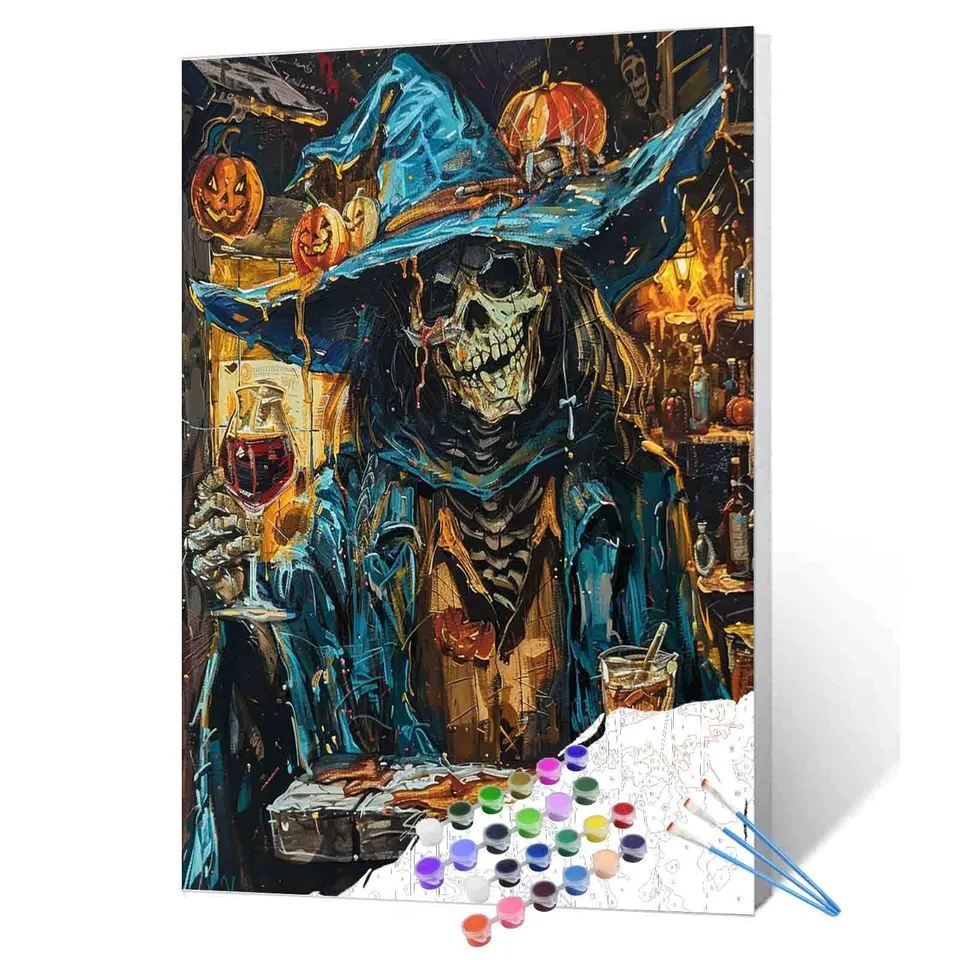 tucocoo-paint-by-numbers-pumpkin-tavern-skeleton-malen-nach-zahlen-ohne-rahmen image 1