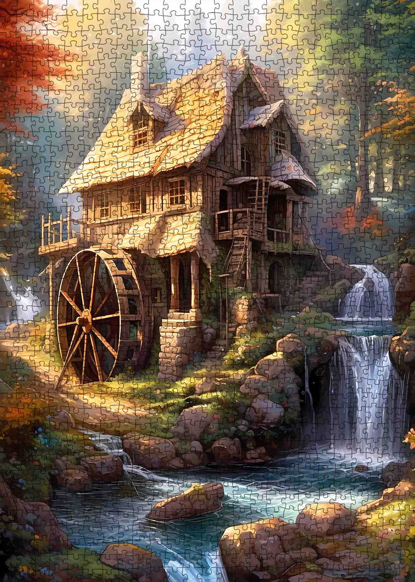 tucocoo-jigsaw-puzzles-rustic-cabin-forest-waterwheel-puzzle-1000-teile image 2