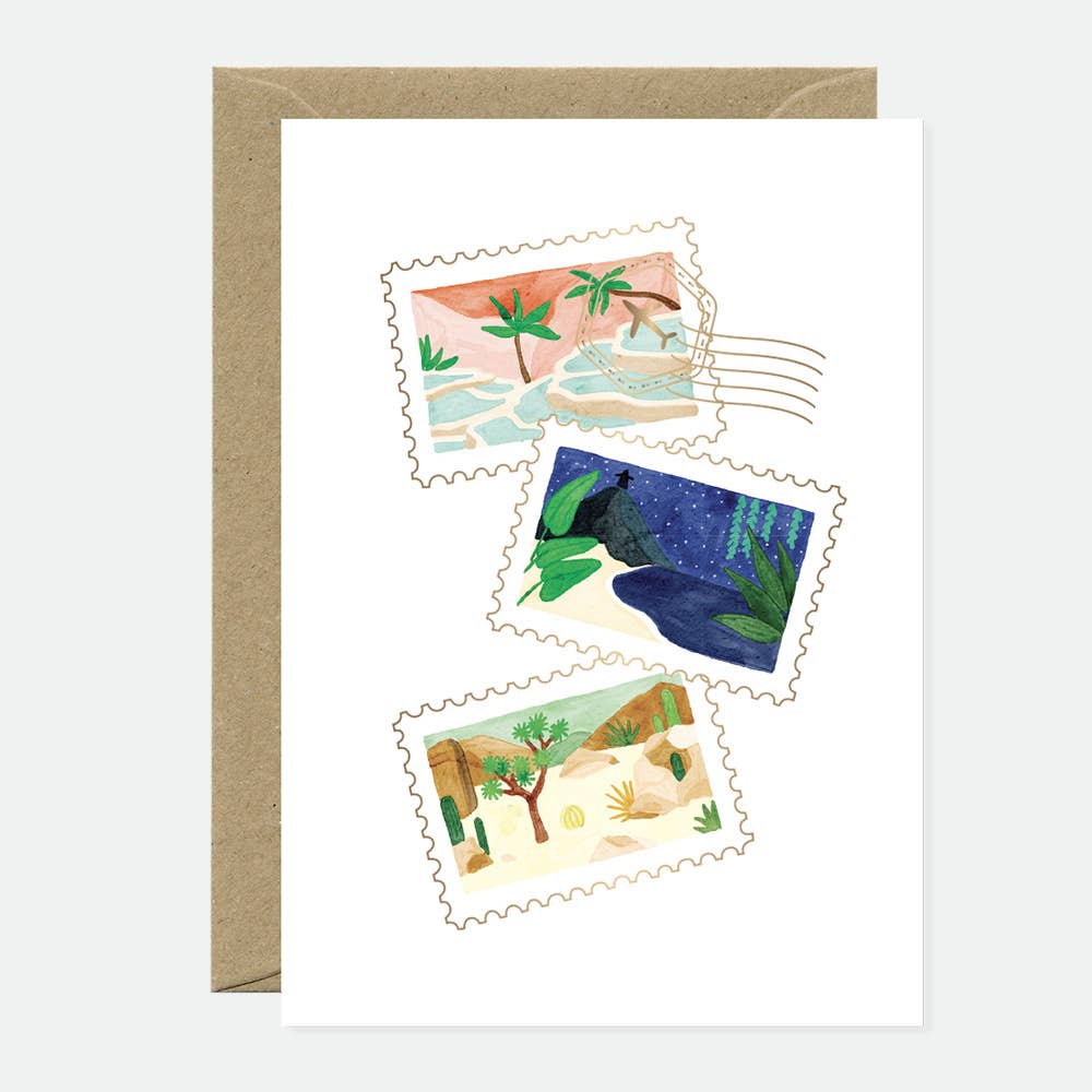 all-the-ways-to-say-travel-stamps-gru-karte-goldfolie-a6 image 1