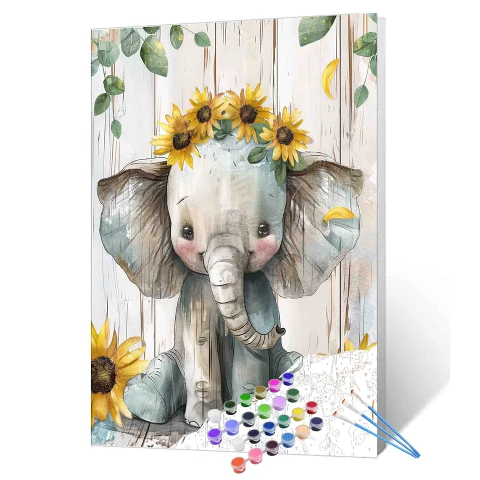 tucocoo-paint-by-numbers-malen-nach-zahlen-elefant-sonnenblumen-40x50 image 1