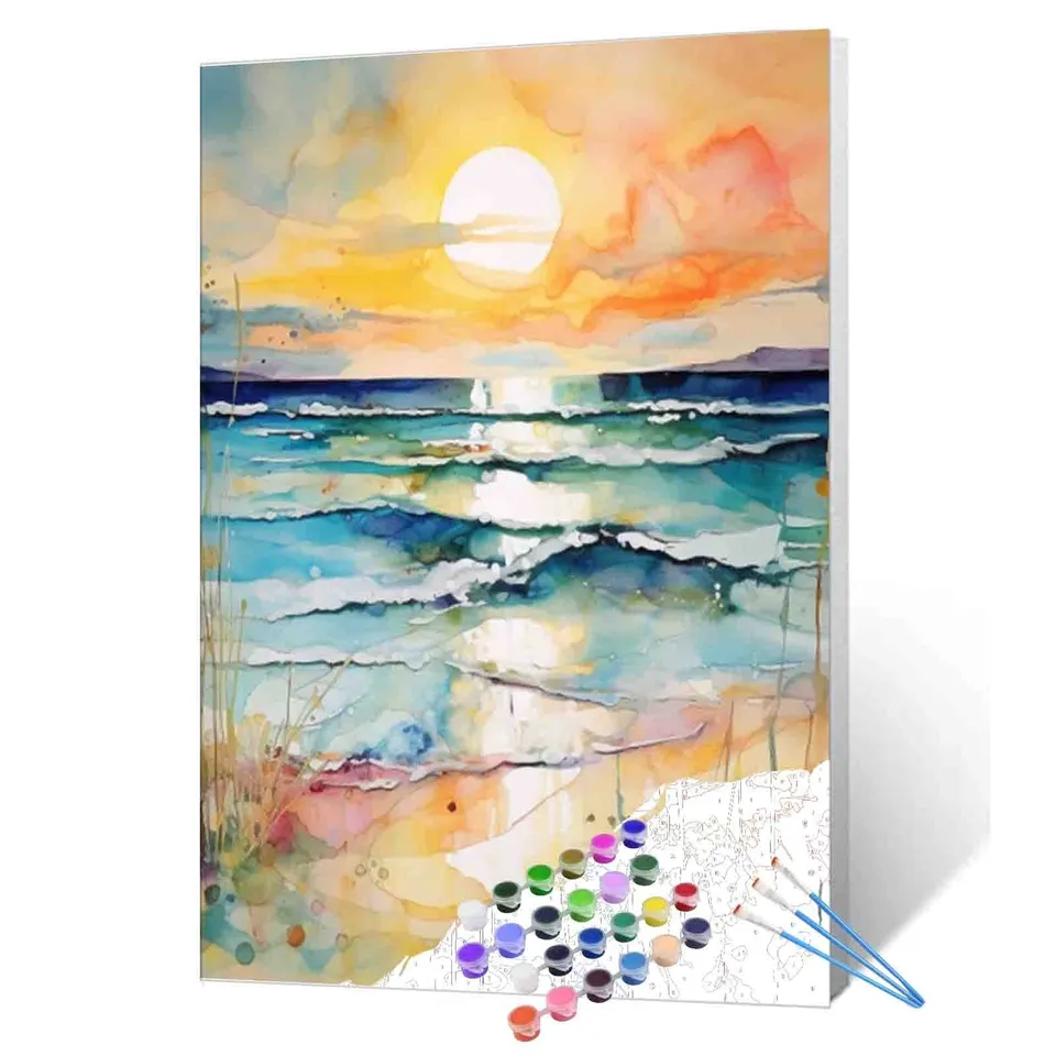 tucocoo-paint-by-numbers-watercolor-sunset-shore-malen-nach-zahlen-40x50-cm image 1