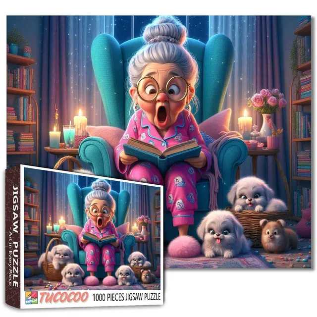 tucocoo-jigsaw-funny-grandma-and-fluffy-pups-puzzle-1000-teile image 1