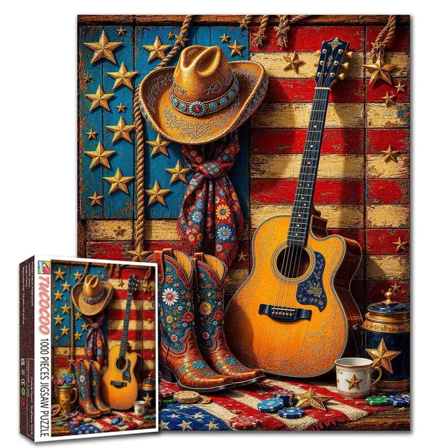 tucocoo-patriotic-cowboy-guitar-puzzle-1000-teile-western-motiv image 1