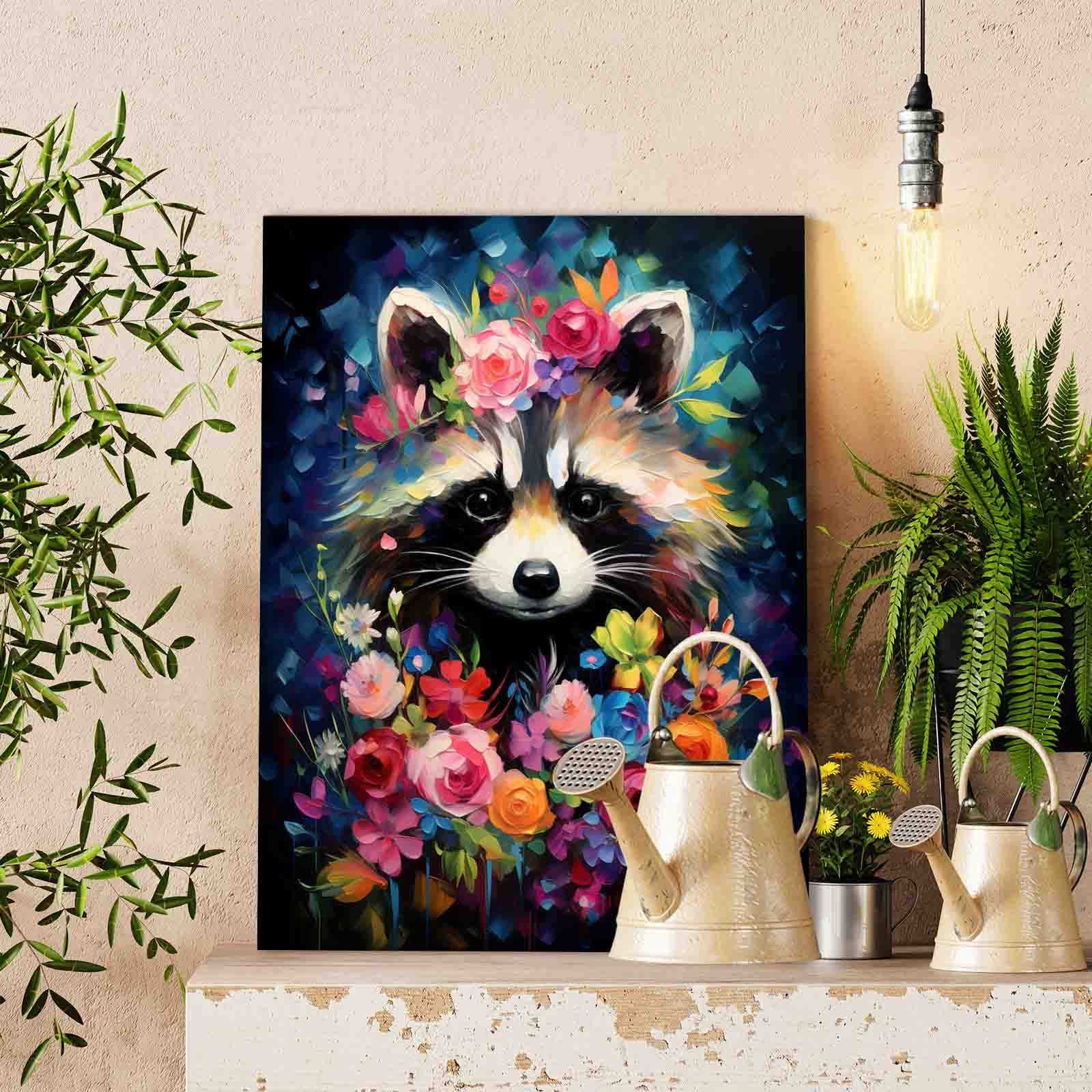tucocoo-raccoon-floral-malen-nach-zahlen-40x50-ohne-rahmen image 2