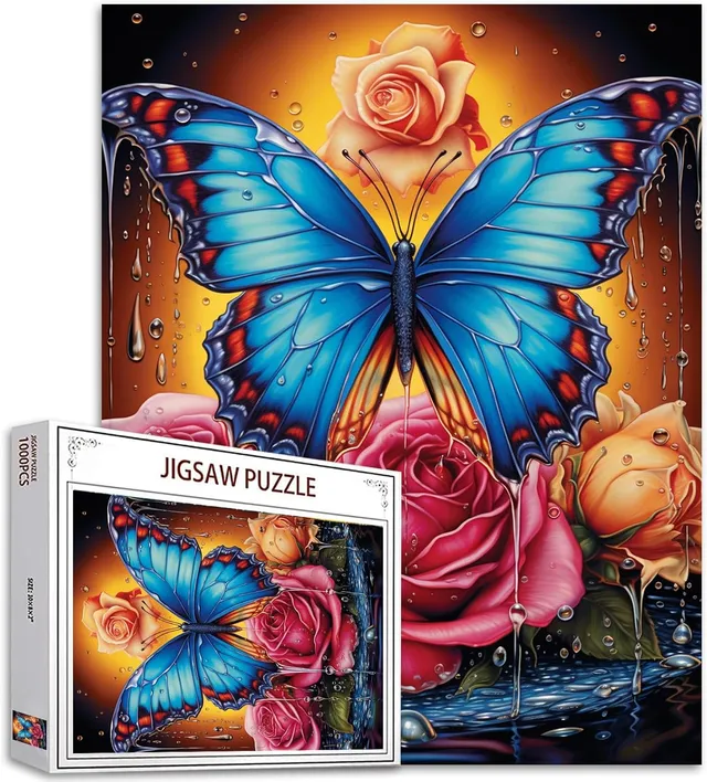 tucocoo-bule-butterfly-colorful-rose-puzzle-1000-teile image 1