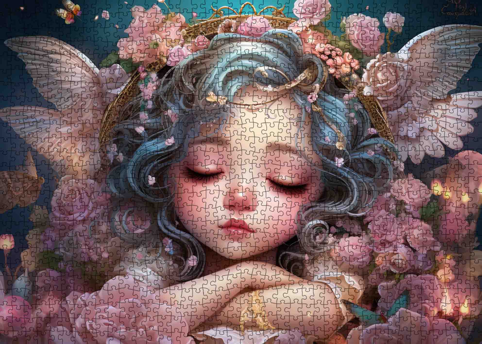 tucocoo-sleeping-angel-puzzle-1000-teile-engel-rosen image 2