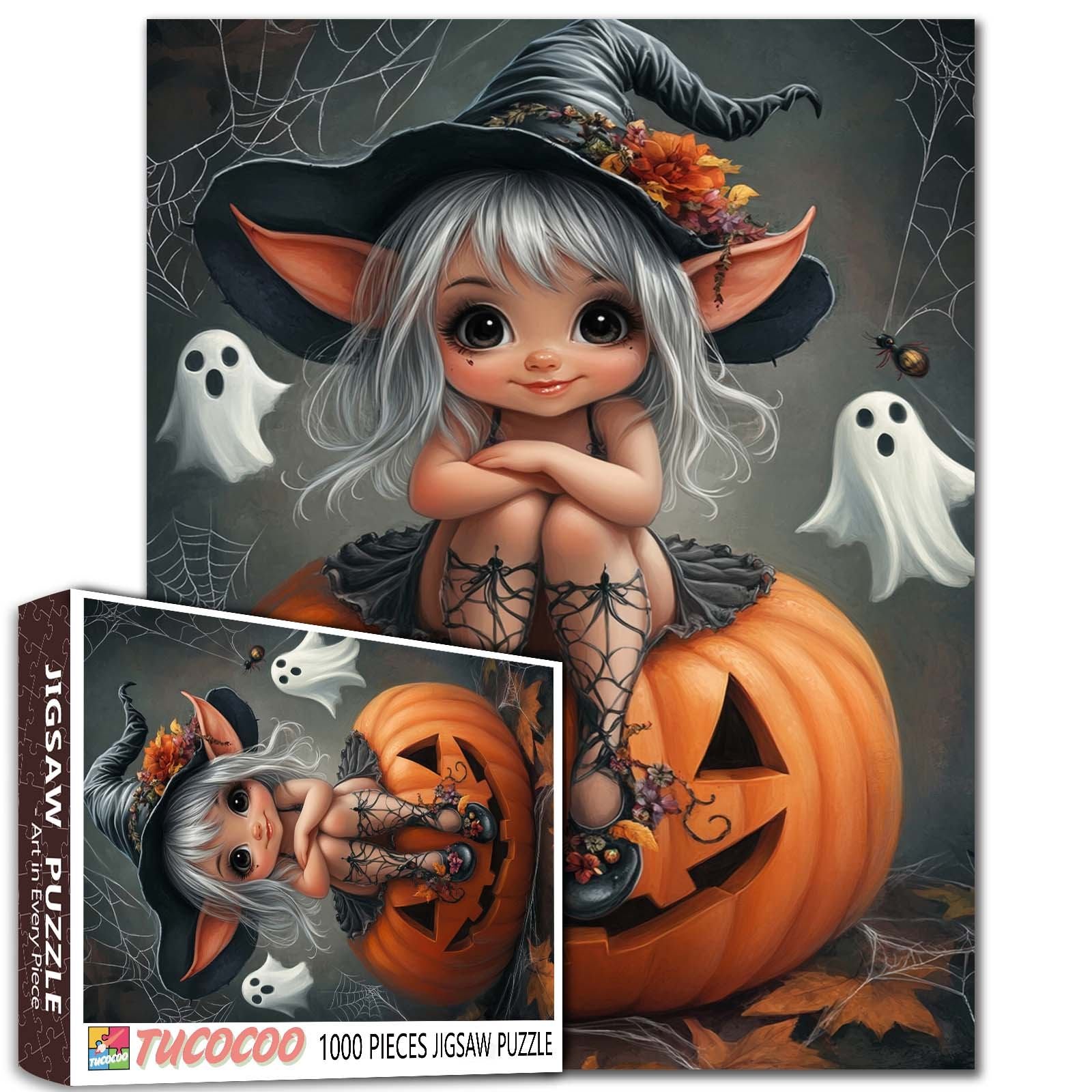 tucocoo-jigsaw-puzzles-cute-little-witch-on-pumpkin-puzzle-1000-teile image 1