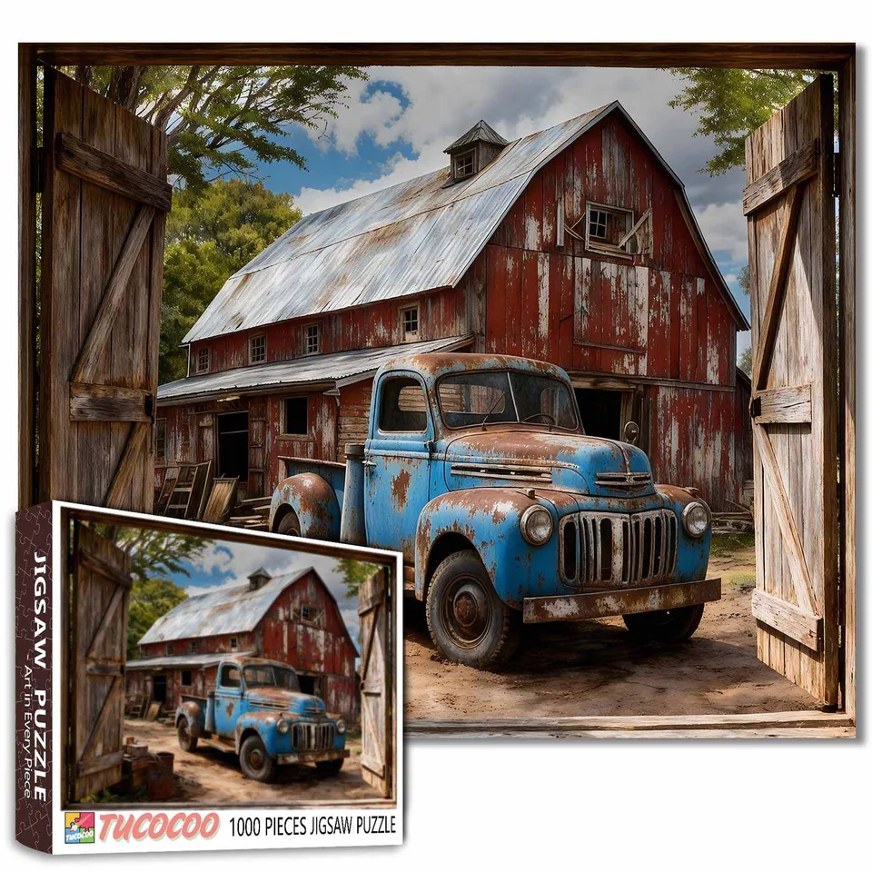 tucocoo-vintage-blue-pickup-barnyard-puzzle-1000-teile-hof image 1