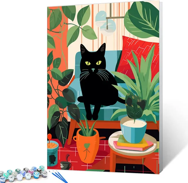 tucocoo-black-cat-sit-on-couch-malen-nach-zahlen-katze-40x50 image 1
