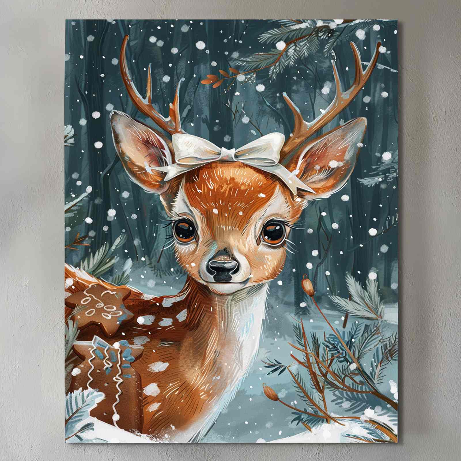tucocoo-adorable-snowy-deer-with-gingerbread-leinwandbild image 2