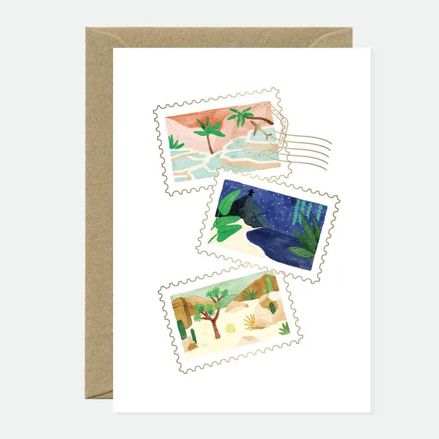 all-the-ways-to-say-travel-stamps-gru-karte-goldfolie-a6 image 1