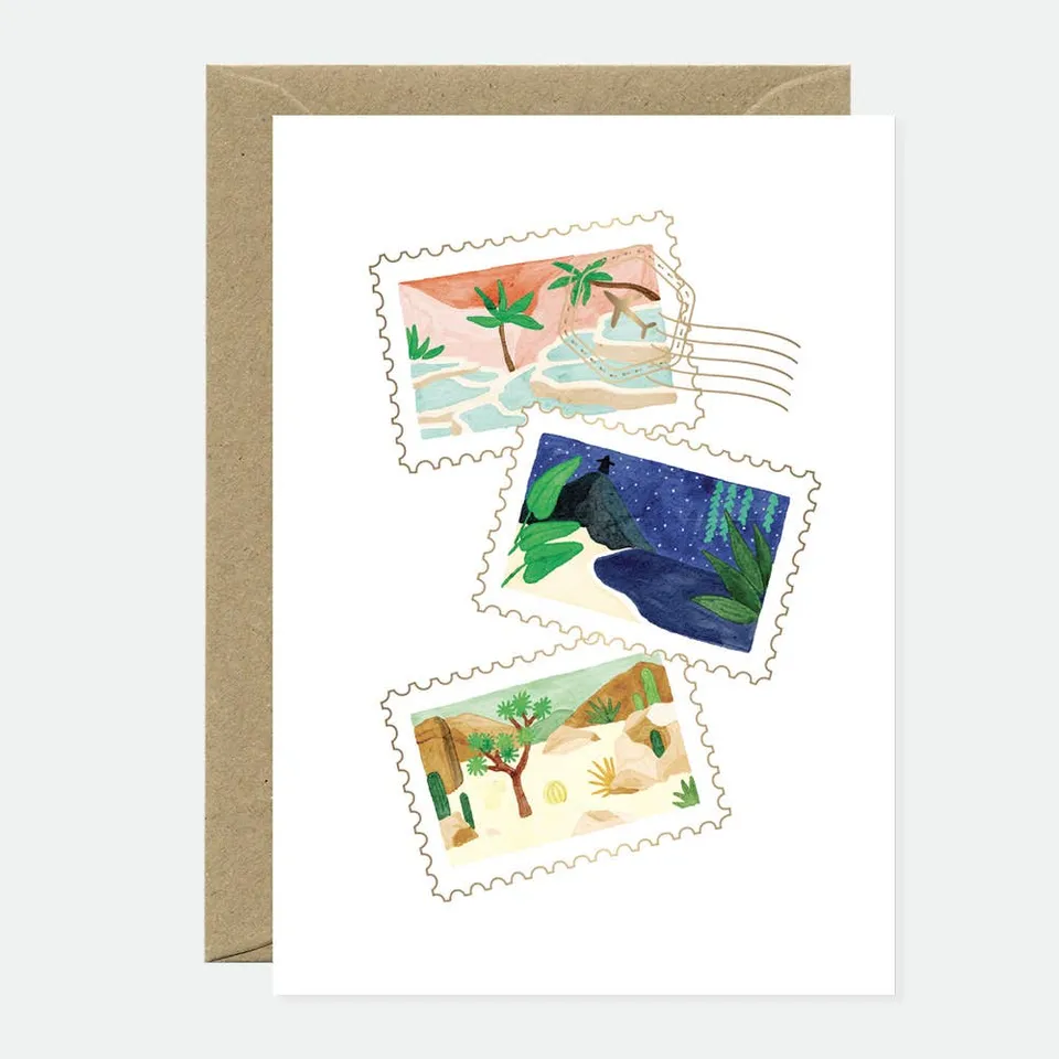all-the-ways-to-say-travel-stamps-gru-karte-goldfolie-a6 image 1