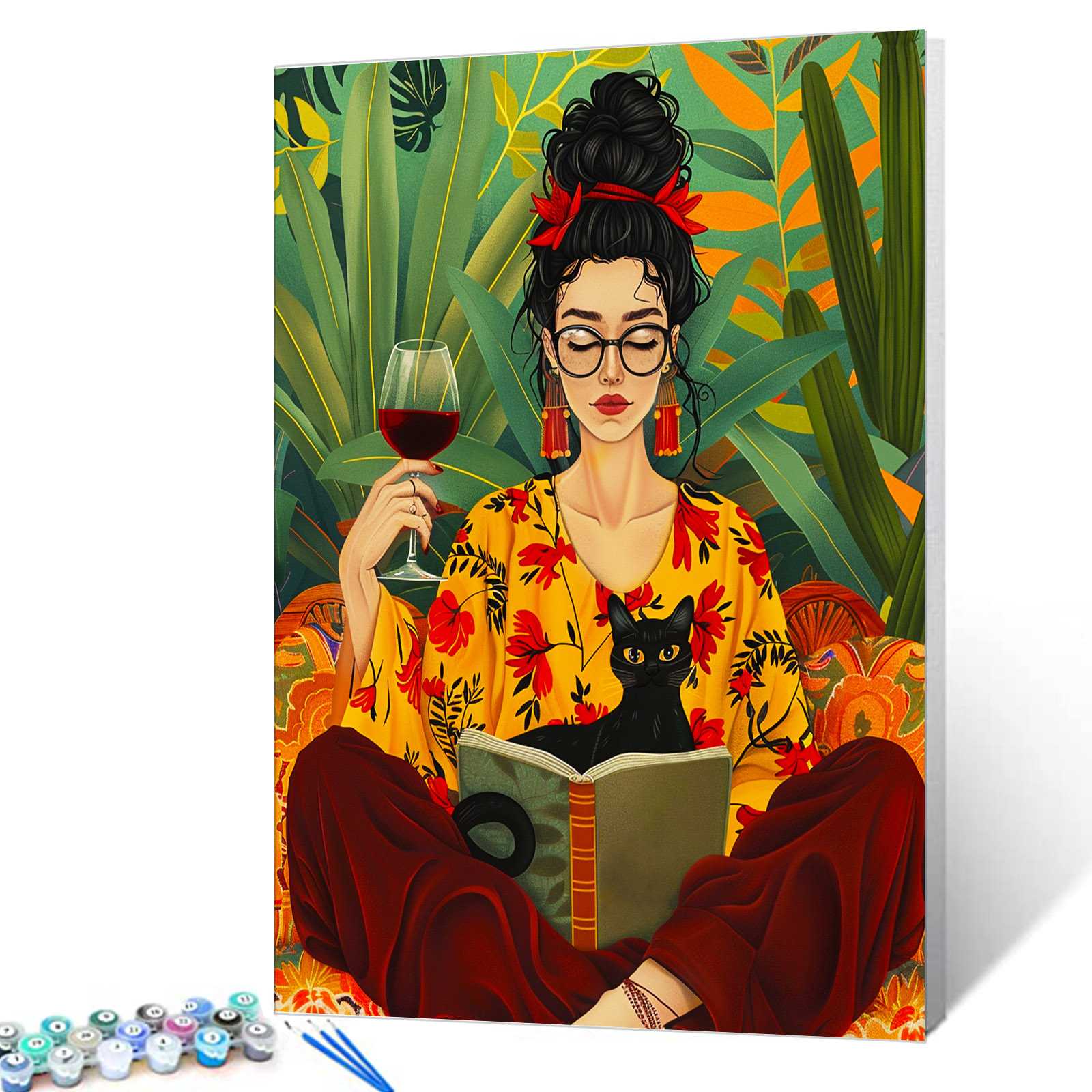tucocoo-stylish-woman-reading-with-black-cat-malen-nach-zahlen-40x50 image 1