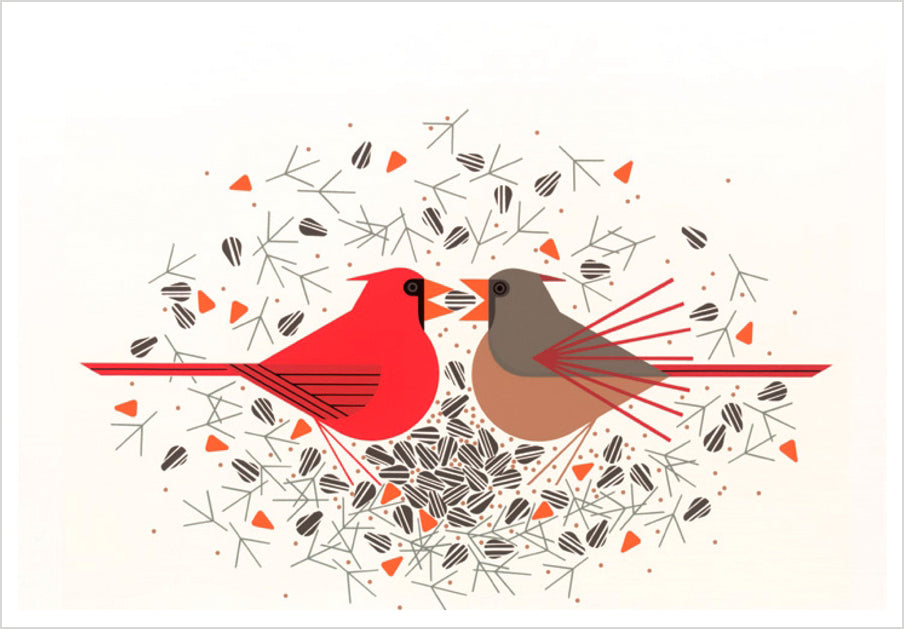 pomegranate-birthday-cards-charley-harper-cardinal-courtship-geburtstagskarte image 1