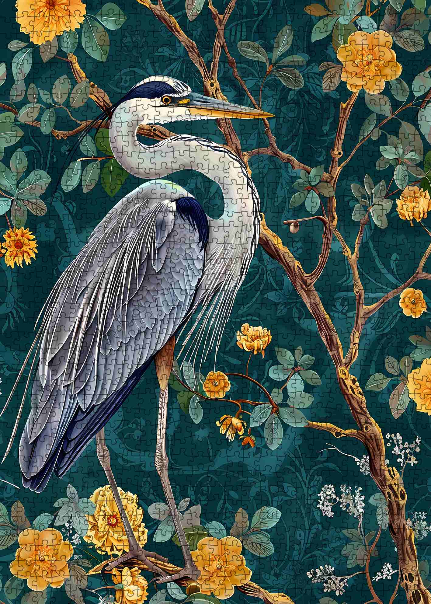 tucocoo-jigsaw-elegant-heron-floral-art-puzzle-1000-teile-reiher image 2