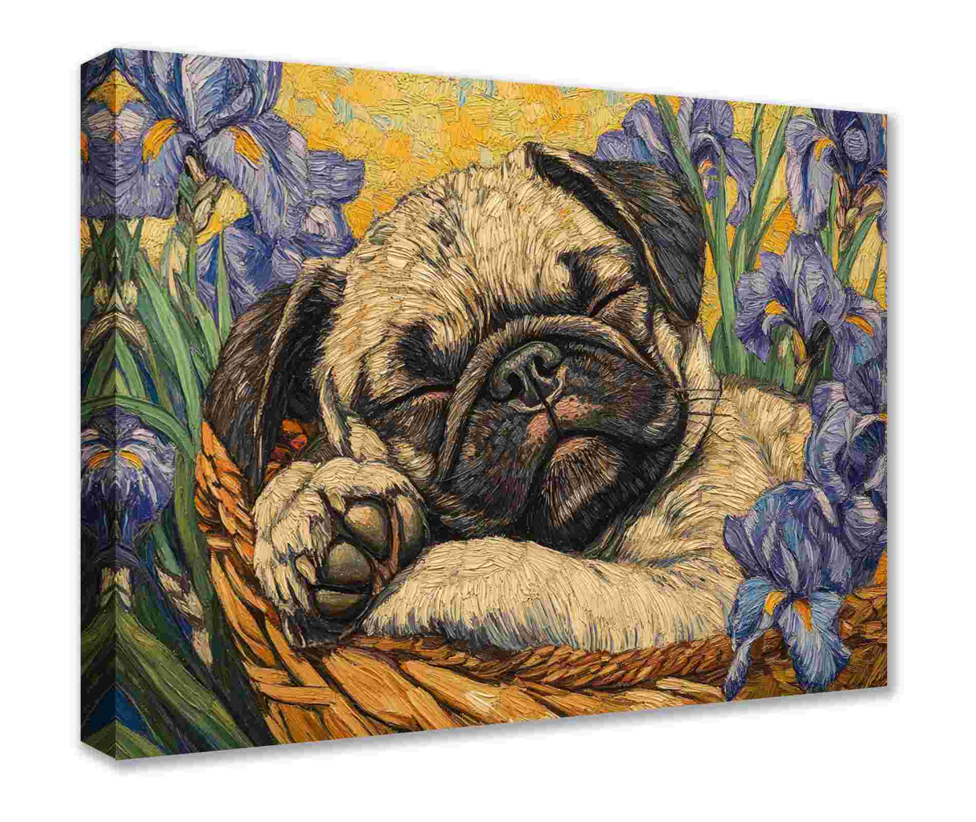 tucocoo-sleeping-pug-flower-basket-leinwandbild-30x40cm-mops image 1