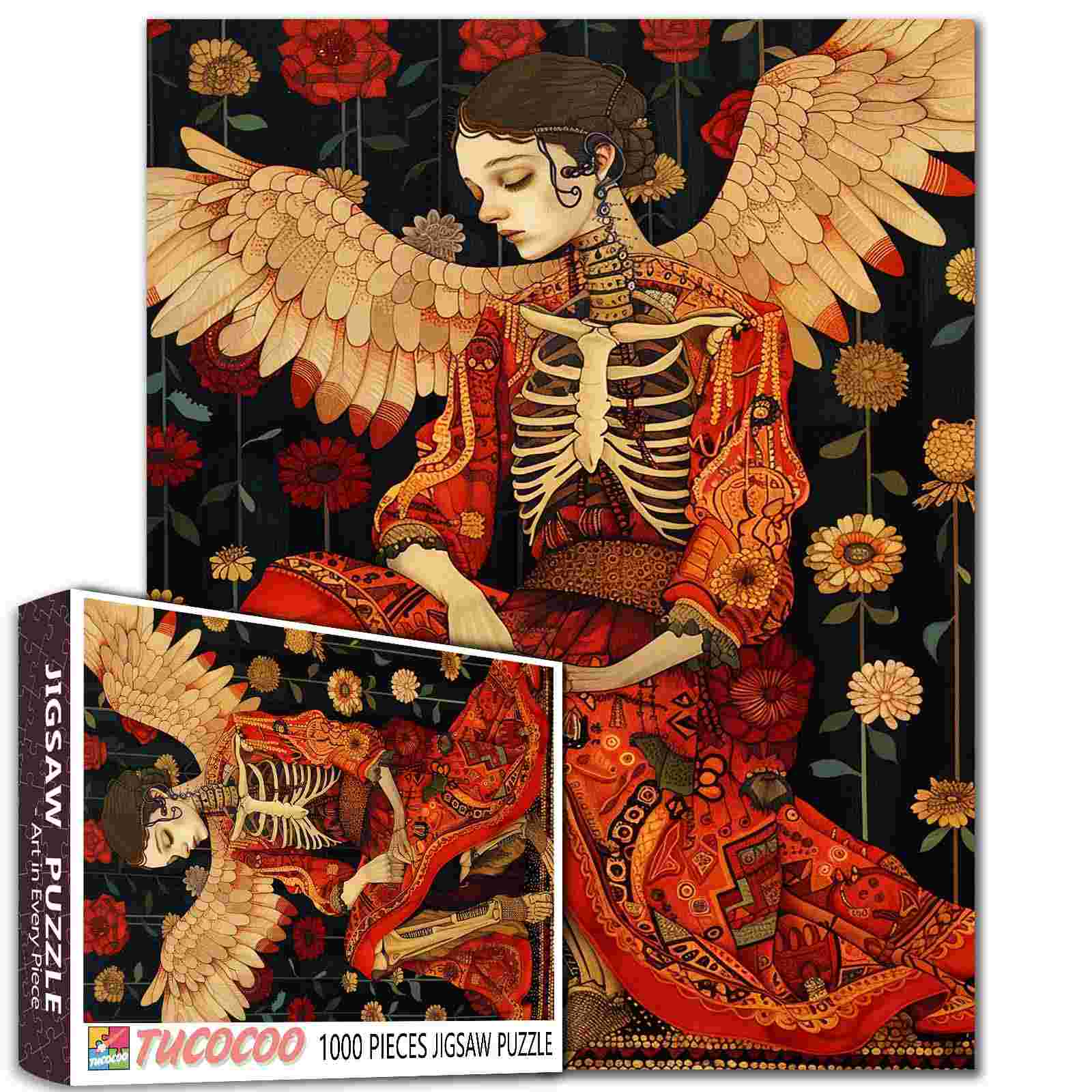 tucocoo-skeleton-angel-red-robe-puzzle-1000-teile-gothic image 1