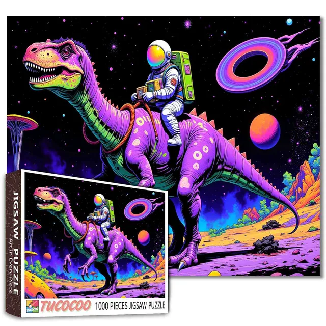 tucocoo-astronaut-rides-dinosaur-puzzle-1000-teile-weltraum image 1
