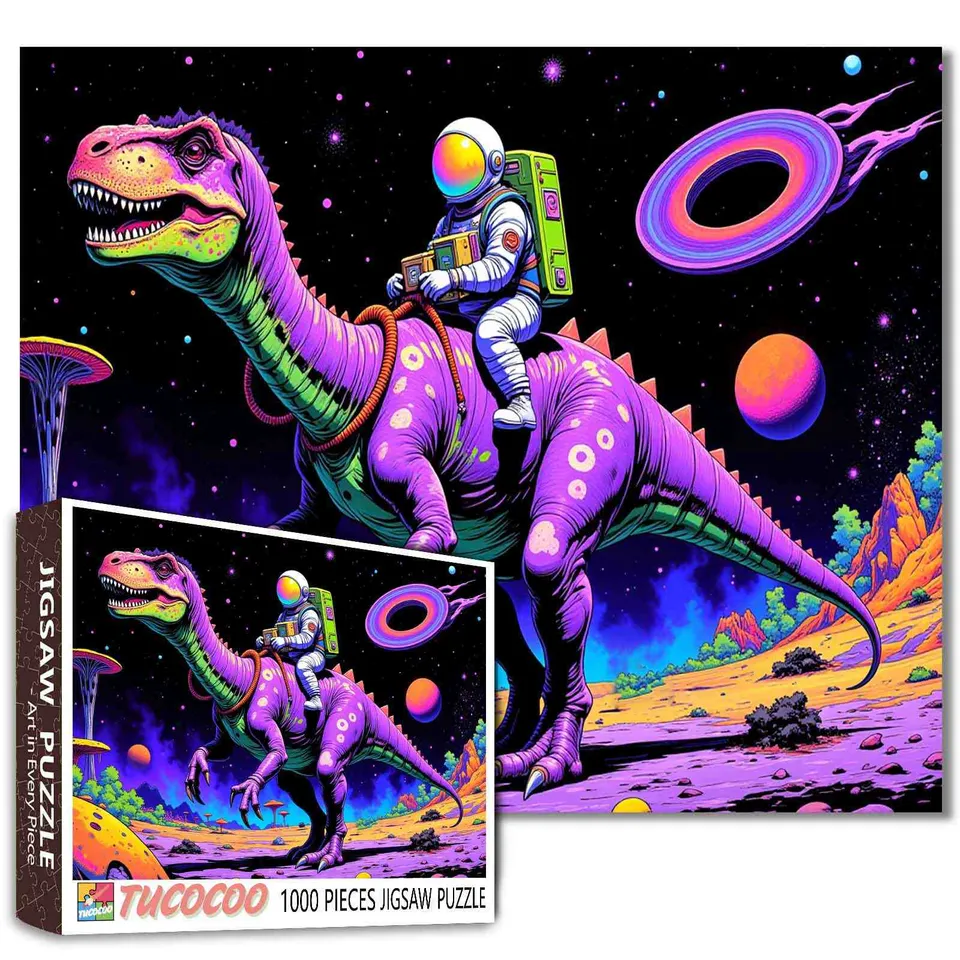 tucocoo-astronaut-rides-dinosaur-puzzle-1000-teile-weltraum image 1
