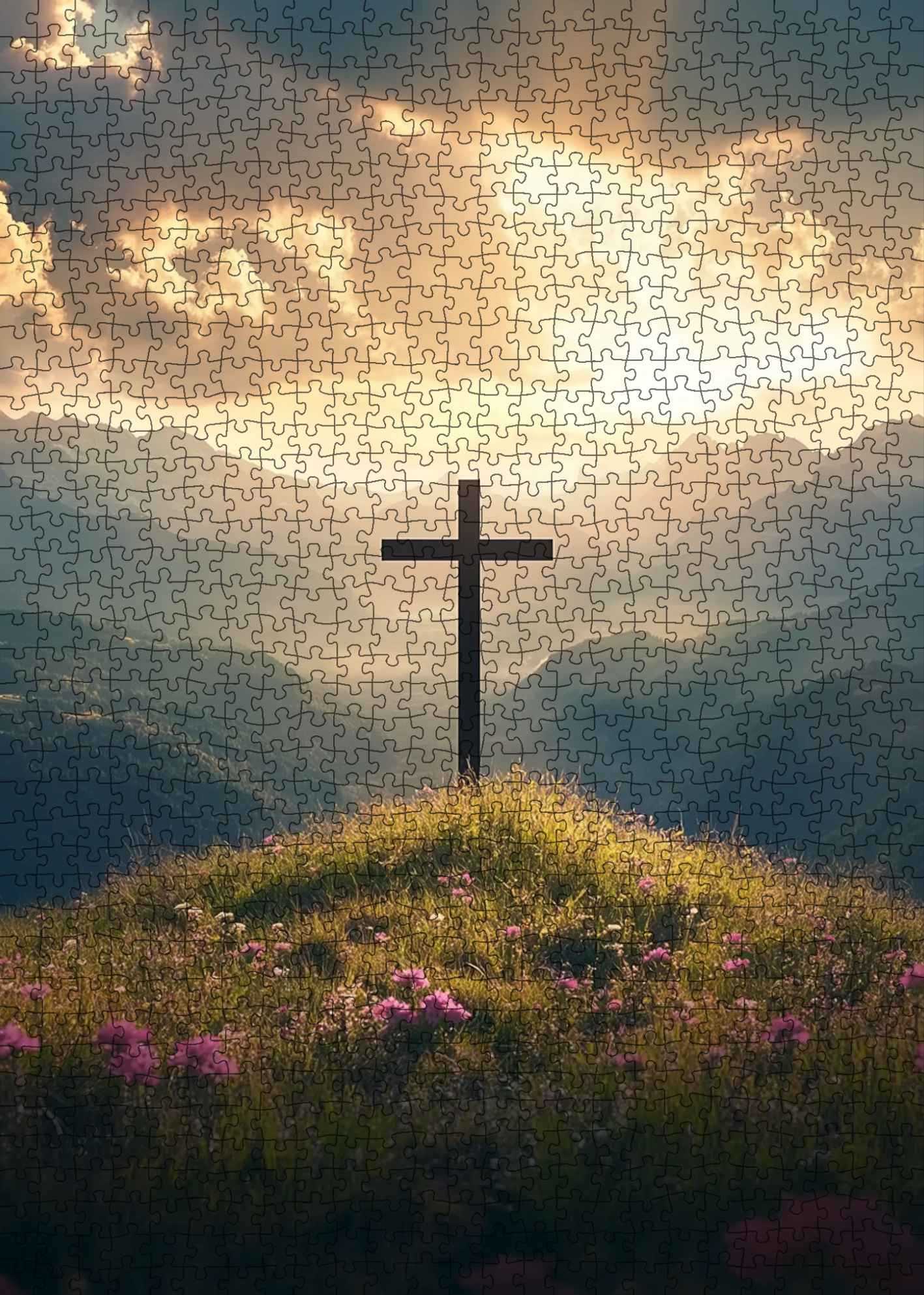tucocoo-sunset-cross-hill-puzzle-1000-teile-kreuz image 2